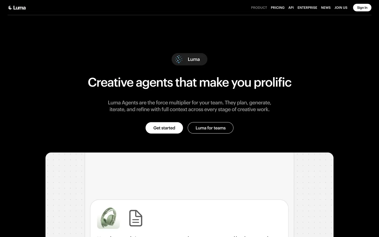 Luma Dream Machine homepage