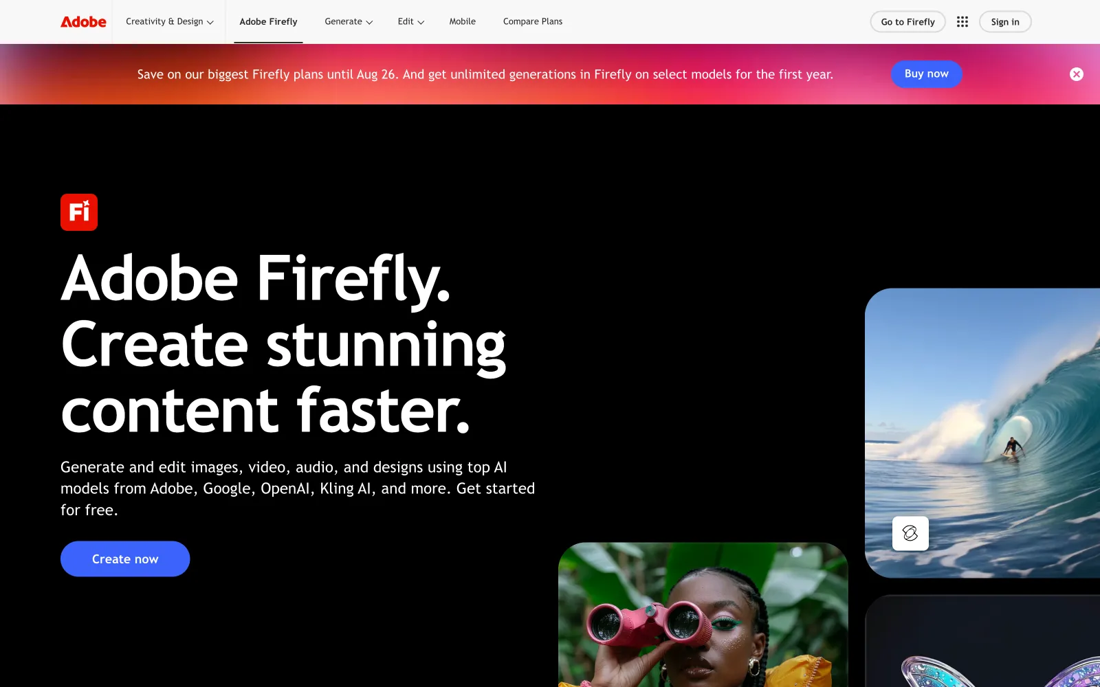 Adobe Firefly homepage