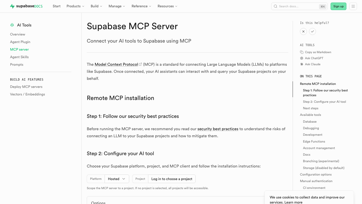 Supabase MCP screenshot