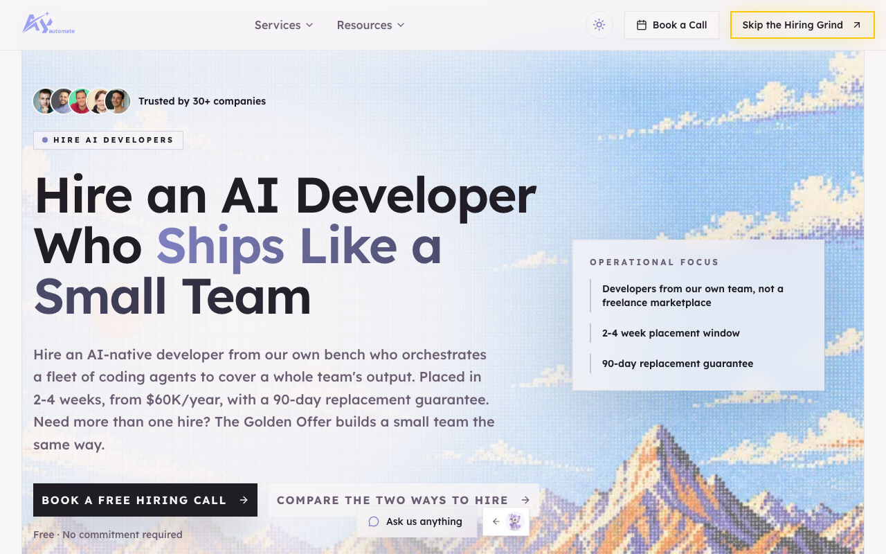 AY Automate hire AI developers page