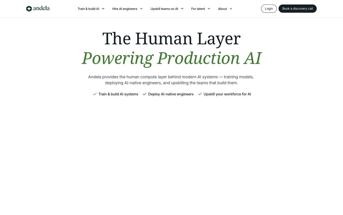 Andela distributed engineering talent network homepage