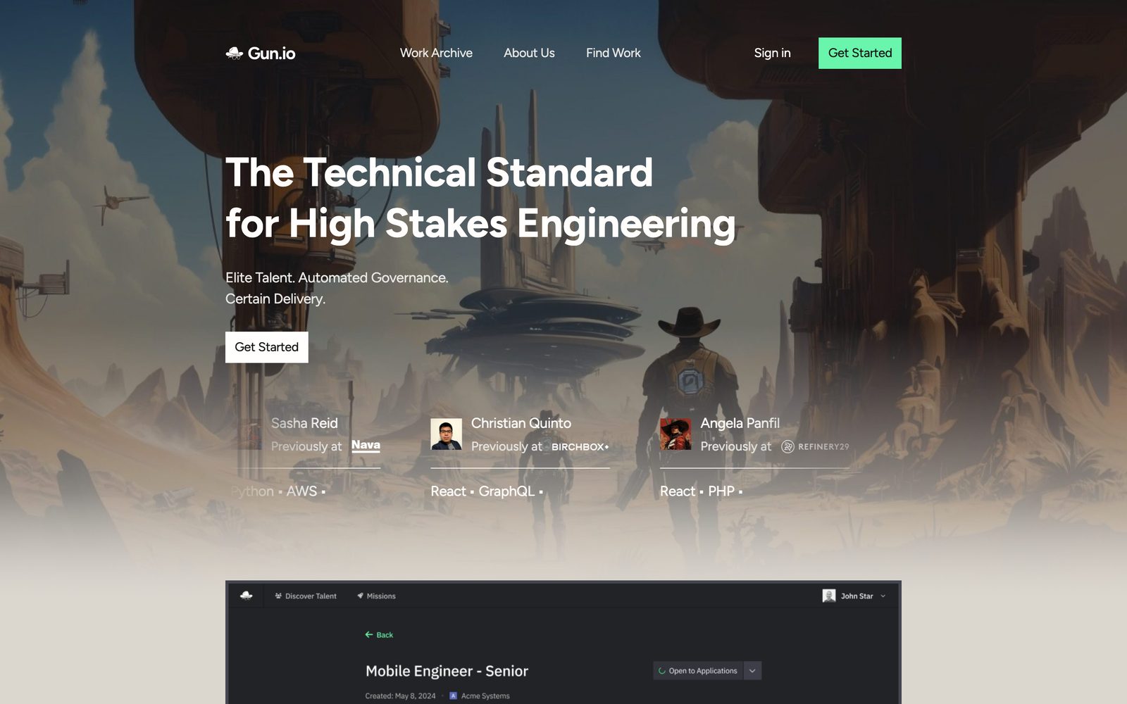 Gun.io vetted freelance engineering platform homepage