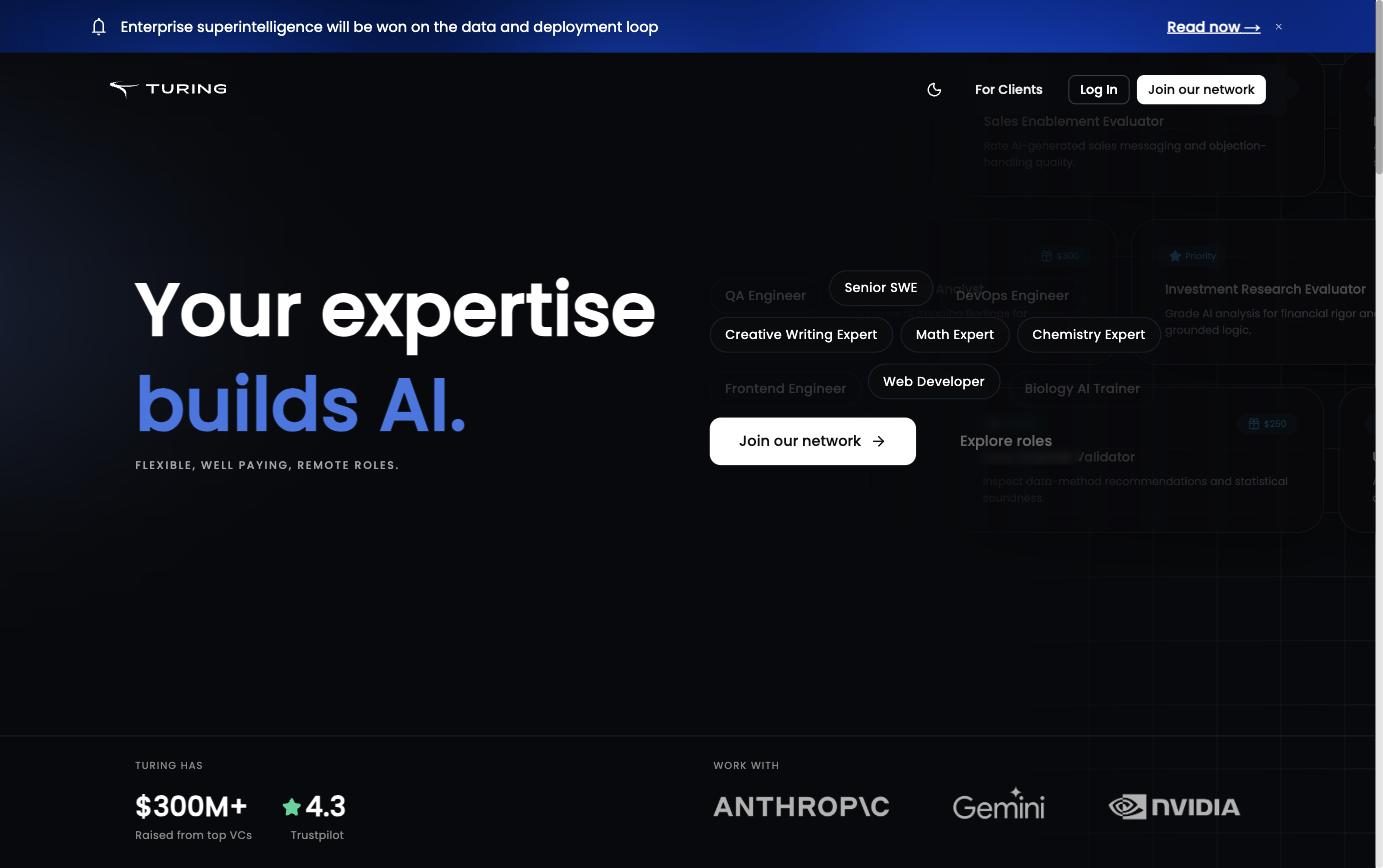 Turing AI staffing platform homepage