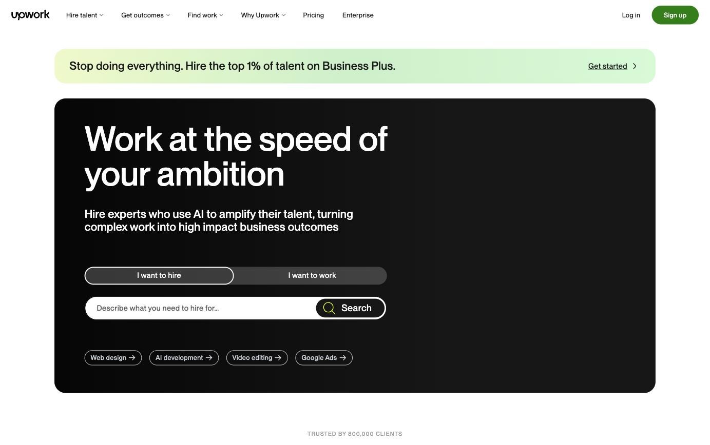 Upwork open freelance marketplace homepage