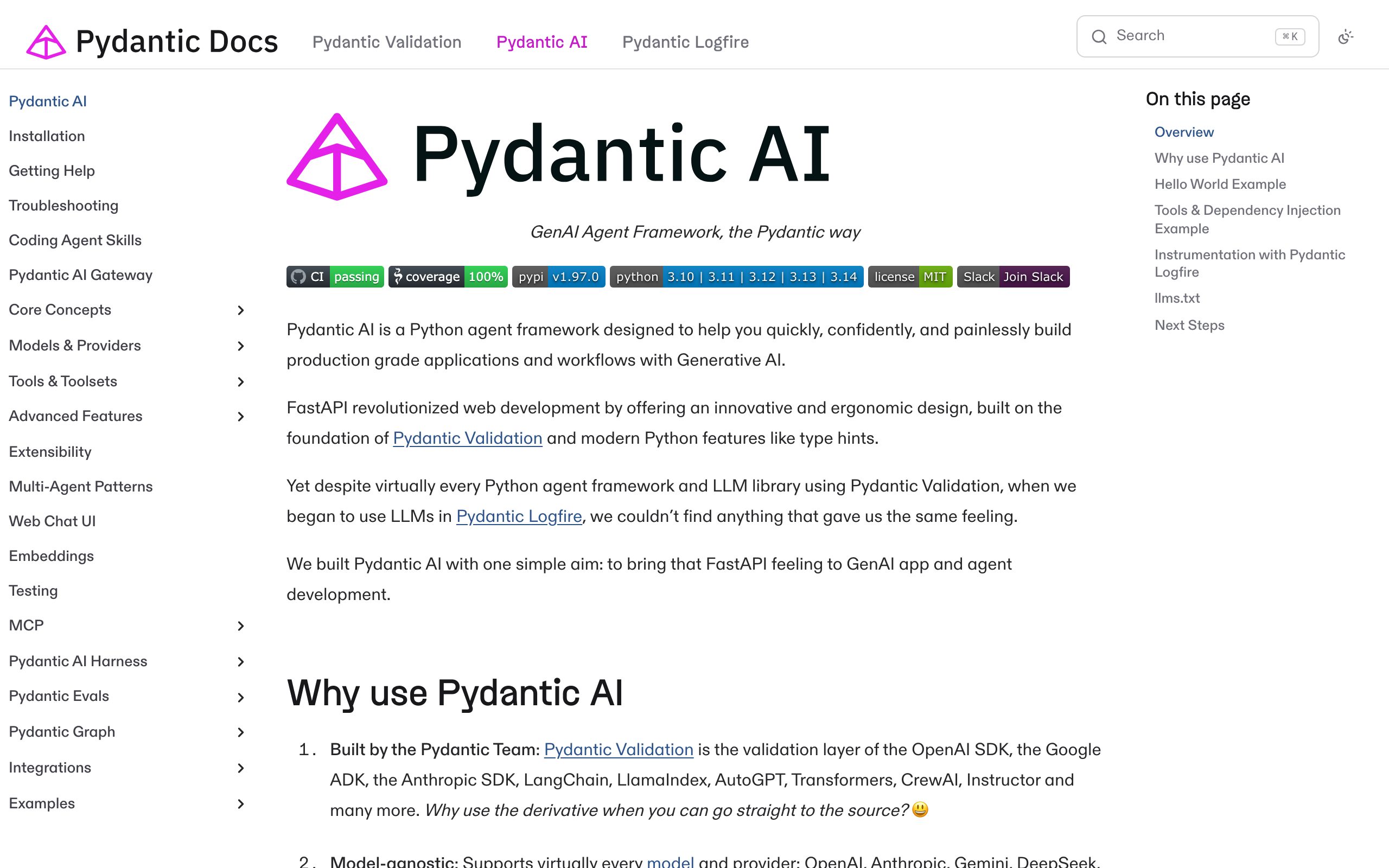Pydantic AI website preview